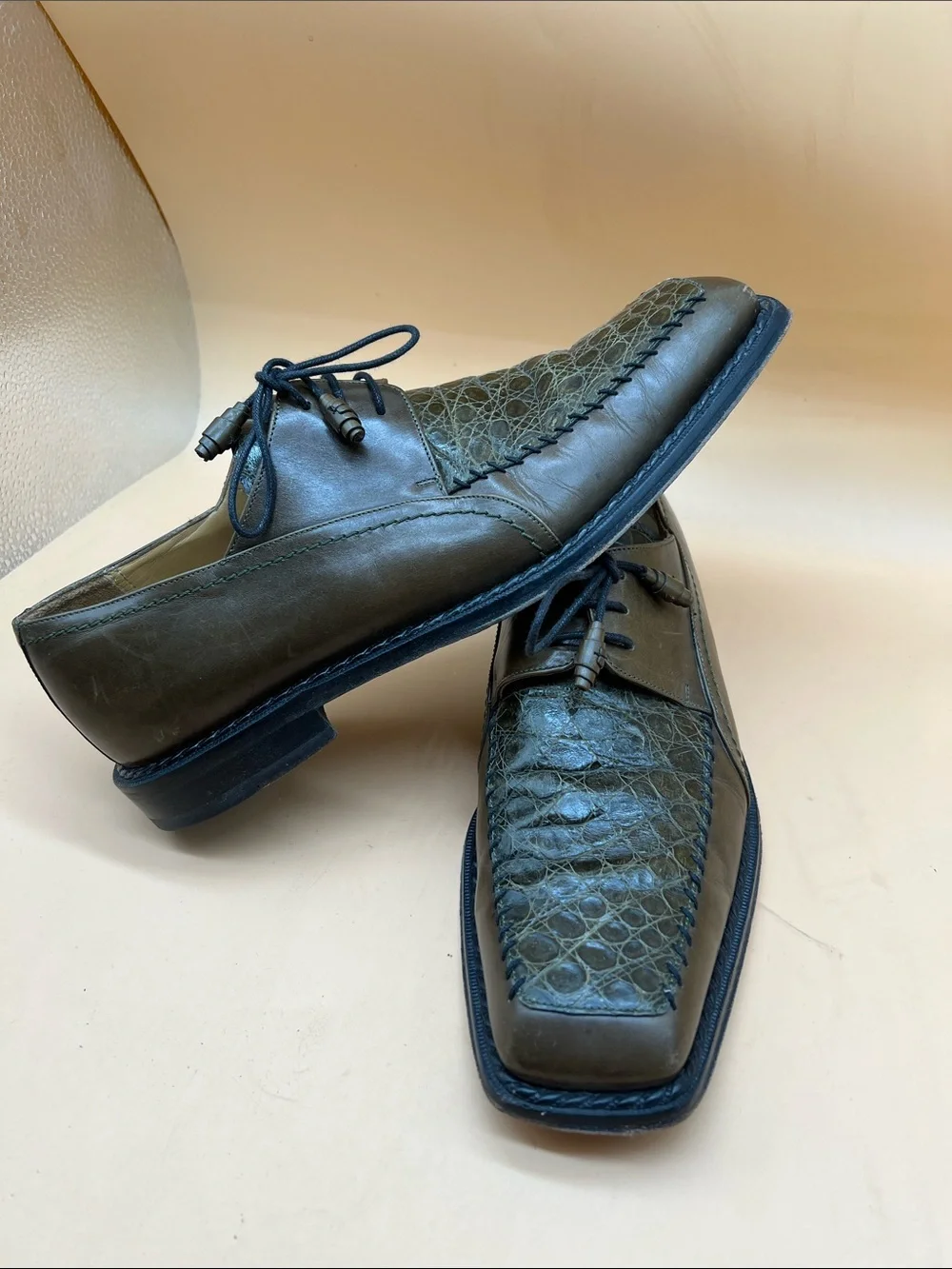 Mauri City Slicker Oxford's dark Green leather &Genuine Alligator Men's SZ 8.5